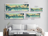 Hartford Connecticut Panoramic Painting, Mid Century Modern Framed Canvas Print, Retro Pop Art Travel Poster, Home Wall Decor