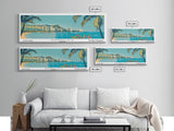 Honolulu Hawaii Panoramic Painting, Mid Century Modern Framed Canvas Print, Retro Pop Art Travel Poster, Home Wall Decor