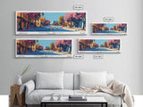 Jurupa Valley California Panoramic Painting, Mid Century Modern Framed Canvas Print, Retro Pop Art Travel Poster, Home Decor