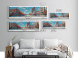 Lansing Michigan Panoramic Wall Art, Mid Century Modern Framed Canvas Print, Retro Pop Art Travel Poster, Living Room Decor