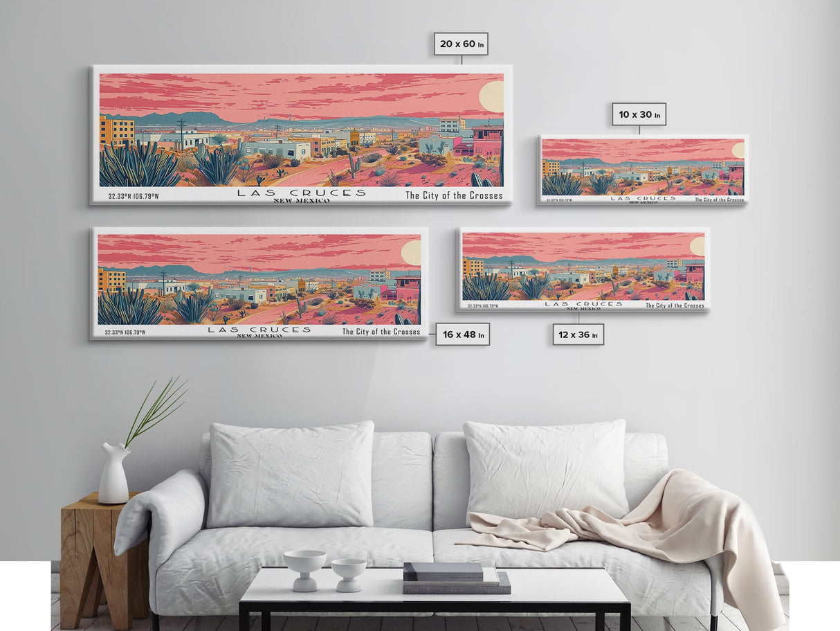 Las Cruces New Mexico Panoramic Wall Art, Mid Century Modern Framed Canvas Print, Retro Pop Art Travel Poster, Home Wall Art