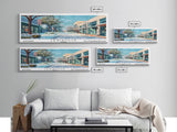 Lewisville Texas Panoramic Painting, Mid Century Modern Framed Canvas Print, Retro Pop Art Travel Poster, Living Room Decor