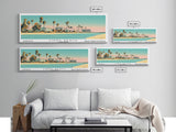 Long Beach California Panoramic Painting, Mid Century Modern Framed Canvas Print, Retro Pop Art Travel Poster, Office Decor