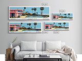 Los Angeles California Panoramic Wall Art, Mid Century Modern Framed Canvas Print, Retro Pop Art Travel Poster, Living Room Art