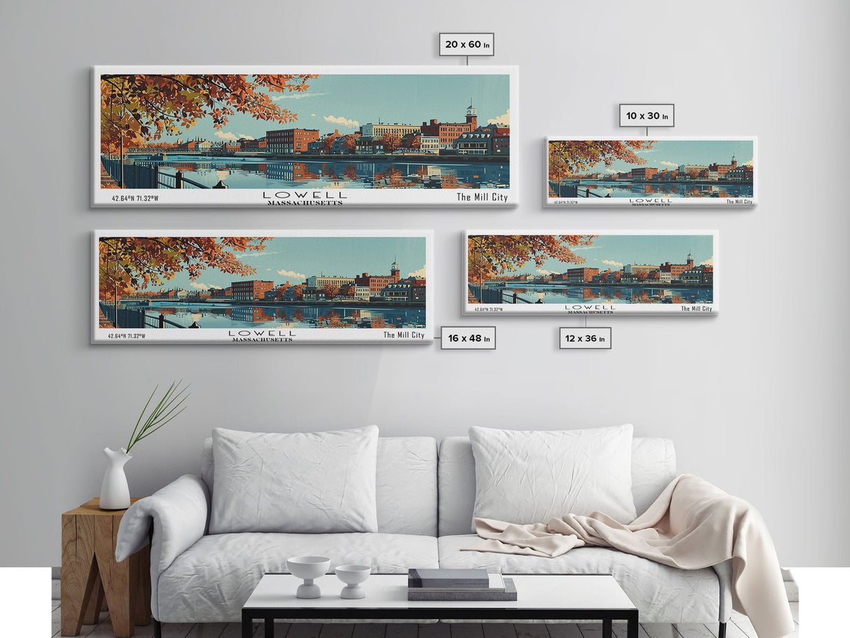 Lowell Mississippi Panoramic Painting, Mid Century Modern Framed Canvas Print, Retro Pop Art Travel Poster, Office Wall Art