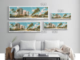 Miami Gardens Florida Panoramic Painting, Mid Century Modern Framed Canvas Print, Retro Pop Art Travel Poster, Home Wall Decor