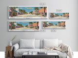 Miramar Florida Panoramic Painting, Mid Century Modern Framed Canvas Print, Retro Pop Art Travel Poster, Office Wall Art