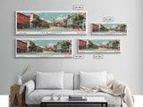 New Haven Connecticut Panoramic Wall Art, Mid Century Modern Framed Canvas Print, Retro Pop Art Travel Poster, Living Room Art