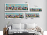 New York New York Panoramic Painting, Mid Century Modern Framed Canvas Print, Retro Pop Art Travel Poster, City Art, Office Wall Decor, Living Room Art