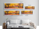 Orange California Panoramic Painting, Mid Century Modern Framed Canvas Print, Retro Pop Art Travel Poster, City Art, Office Wall Decor, Living Room Art