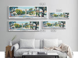 Pasadena California Panoramic Painting, Mid Century Modern Framed Canvas Print, Retro Pop Art Travel Poster, City Art, Office Wall Decor, Living Room Art