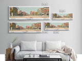 Peoria Illinois Panoramic Painting, Mid Century Modern Framed Canvas Print, Retro Pop Art Travel Poster, City Art, Office Wall Decor, Living Room Art