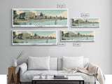 Peoria Illinois Panoramic Painting, Mid Century Modern Framed Canvas Print, Retro Pop Art Travel Poster, City Art, Office Wall Decor, Living Room Art