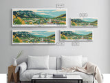 Provo Utah Panoramic Painting, Mid Century Modern Framed Canvas Print, Retro Pop Art Travel Poster, City Art, Office Wall Decor, Living Room Art