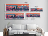 Reno Nevada Panoramic Painting, Mid Century Modern Framed Canvas Print, Retro Pop Art Travel Poster, City Art, Office Wall Decor, Living Room Art