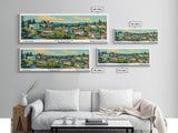 Renton Washington Panoramic Wall Art, Mid Century Modern Framed Canvas Print, Retro Pop Art Travel Poster, City Art, Office Wall Decor, Living Room Art