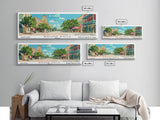 Round Rock Texas Panoramic Painting, Mid Century Modern Framed Canvas Print, Retro Pop Art Travel Poster, City Art, Office Wall Decor, Living Room Art