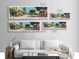 Santa Maria California Panoramic Painting, Mid Century Modern Framed Canvas Print, Retro Pop Art Travel Poster, Home and Office Wall Art Decor