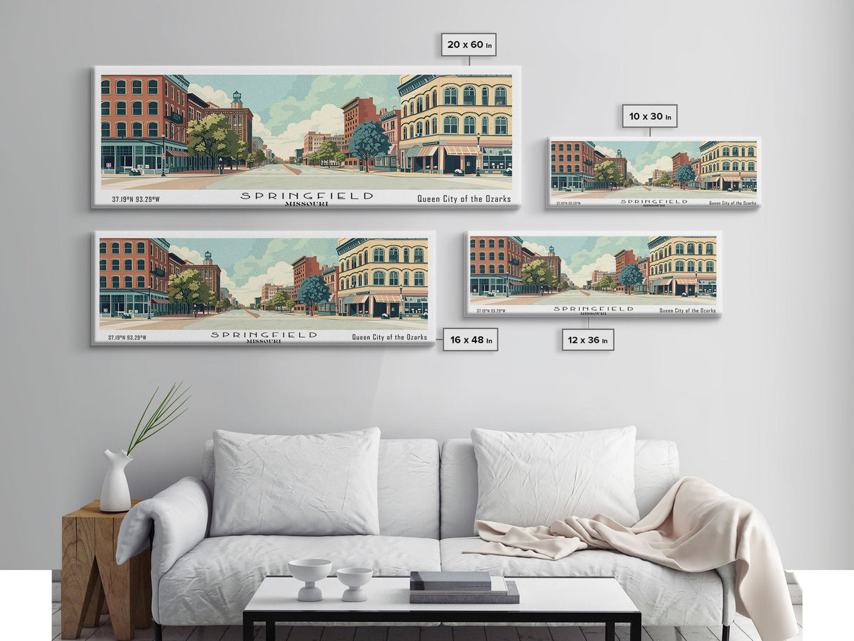 Springfield Illinois Panoramic Art, Mid Century Modern Framed Canvas Print, Retro Pop Art Travel Poster, Office Wall Art, Home Decoration