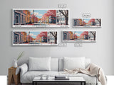 Springfield Massachusetts Panoramic Painting, Mid Century Modern Framed Canvas Print, Retro Pop Art Travel Poster, Living Room Wall Art Decor