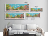 Syracuse New York Panoramic Painting, Mid Century Modern Framed Canvas Print, Retro Pop Art Travel Poster, Home and Office Wall Art Decor