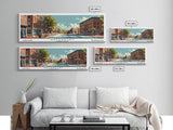 Waterbury Connecticut Panoramic Wall Art, Mid Century Modern Framed Canvas Print, Retro Pop Art Travel Poster, City Art, Home Decoration