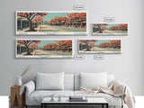 Anaheim California Panoramic Painting, Framed Canvas Print, Mid Century Modern Wall Art, Retro Pop Art Travel Poster, Office Decor, City Art