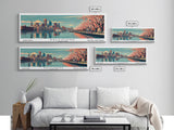 Baltimore Maryland Panoramic Painting, Framed Canvas Print, Mid Century Modern Wall Art, Retro Pop Art Travel Poster, Home Decor, City Art