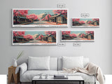 Cary North Carolina Panoramic Painting, Framed Canvas Print, Mid Century Modern Wall Art, Retro Pop Art Travel Poster, Office Decor, City Art