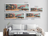 Charleston South Carolina Panoramic Painting, Framed Canvas Print, Mid Century Modern Wall Art, Retro Pop Art Travel Poster, Home Decor, City Art