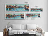 Durham North Carolina Panoramic Painting, Framed Canvas Print, Mid Century Modern Wall Art, Retro Pop Art Travel Poster, Home Decor, City Art