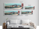 Eugene Oregon Panoramic Painting, Framed Canvas Print, Mid Century Modern Wall Art, Retro Pop Art Travel Poster, Office Decor, City Art