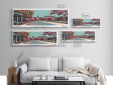 Fayetteville North Carolina Panoramic Painting, Framed Canvas Print, Mid Century Modern Wall Art, Retro Pop Art Travel Poster, Home Decor, City Art