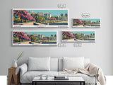 Fresno California Panoramic Painting, Framed Canvas Print, Mid Century Modern Wall Art, Retro Pop Art Travel Poster, Living Room Decor, City Art