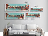 Huntsville Alabama Panoramic Painting, Mid Century Modern Framed Canvas Print, City Art, Retro Pop Art Travel Poster, Living Room Decor, Office Art, Cityscape Wall Art