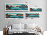 Irving Texas Panoramic Painting, Mid Century Modern Framed Canvas Print, City Art, Retro Pop Art Travel Poster, Living Room Decor, Office Art, Cityscape Wall Art