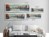 Jersey City New Jersey Panoramic Painting, Framed Canvas Print, Mid Century Modern Wall Art, Retro Pop Art Travel Poster, Cityscape Decor, Office Wall Art, Home Decor