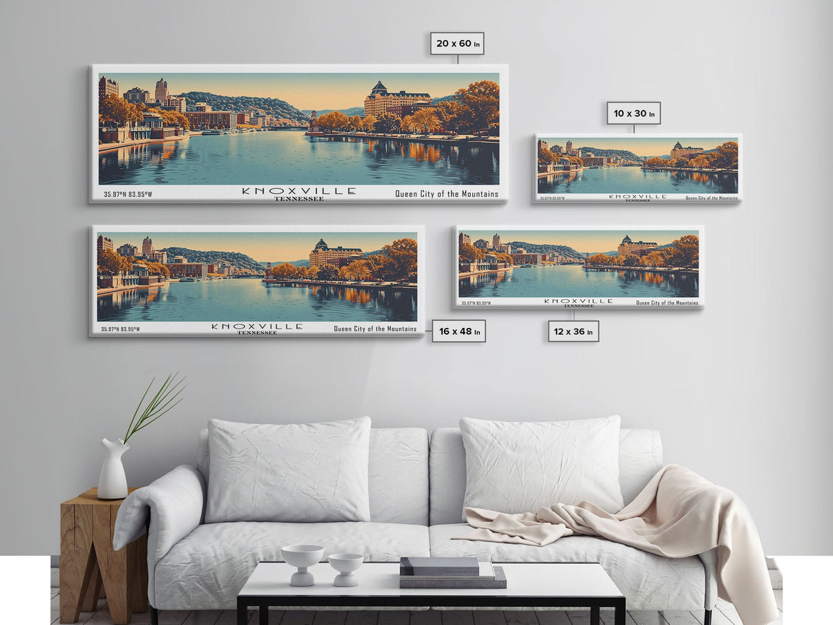 Knoxville Tennessee Panoramic Painting, Framed Canvas Print, Mid Century Modern Wall Art, Retro Pop Art Travel Poster, Cityscape Decor, Living Room Art, Office Wall Art