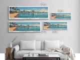 Long Beach California Panoramic Wall Art, Mid Century Modern Framed Canvas Print, Retro Pop Art Travel Poster, Living Room, Gift Idea