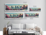 Los Angeles California Mid Century Modern Framed Canvas Print, Retro Pop Art Travel Poster, Home Decor, City Art, Panoramic Painting