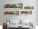 McKinney Texas Panoramic Painting, Mid Century Modern Framed Canvas Print, Retro Pop Art Travel Poster, Living Room Wall Decor