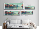 New Orleans Louisiana Panoramic Painting, Mid Century Modern Framed Canvas Print, Retro Pop Art Travel Poster, Home Decor, Living Room Art