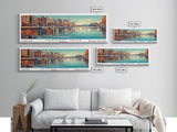 Newport News Virginia Panoramic Wall Art, Mid Century Modern Framed Canvas Print, Retro Pop Art Travel Poster, Office Decor, Cityscape Art