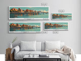 Norfolk Virginia Panoramic Painting, Mid Century Modern Framed Canvas Print, Retro Pop Art Travel Poster, Living Room Wall Decor