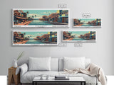 Oxnard California Panoramic Painting, Mid Century Modern Framed Canvas Print, Retro Pop Art Travel Poster, Living Room Decor, City Art