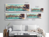 Philadelphia Pennsylvania Panoramic Painting, Mid Century Modern Framed Canvas Print, Retro Pop Art Travel Poster, Home Decor, Cityscape Art