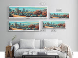 Phoenix Arizona Panoramic View, Mid Century Modern Framed Canvas Print, Retro Pop Art Travel Poster, Living Room Wall Decor