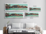 Portland Oregon Panoramic Wall Art, Mid Century Modern Framed Canvas Print, Retro Pop Art Travel Poster, Office Decor, Living Room Art