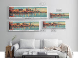 Providence Rhode Island Panoramic View, Mid Century Modern Framed Canvas Print, Retro Pop Art Travel Poster, Living Room Wall Decor