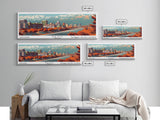 Reno Nevada Panoramic Painting, Mid Century Modern Framed Canvas Print, Retro Pop Art Travel Poster, Living Room Wall Decor